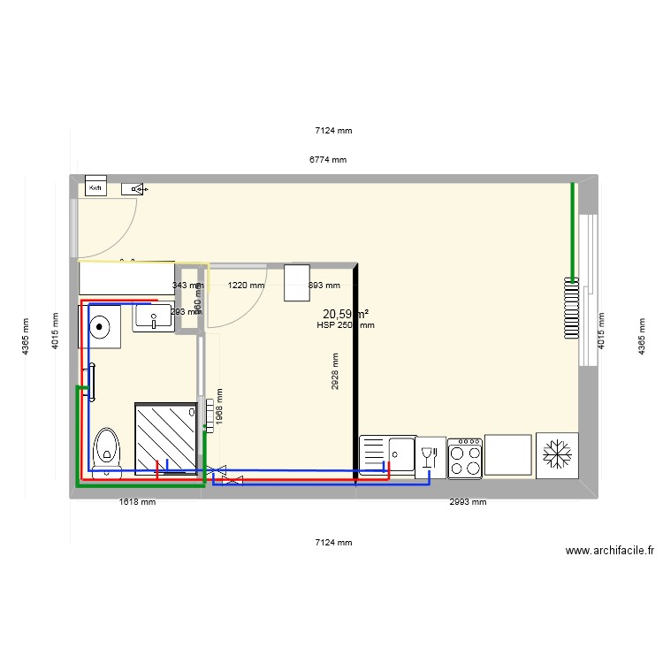 25 Parmentier plomberie. Plan de 3 pièces et 27 m2