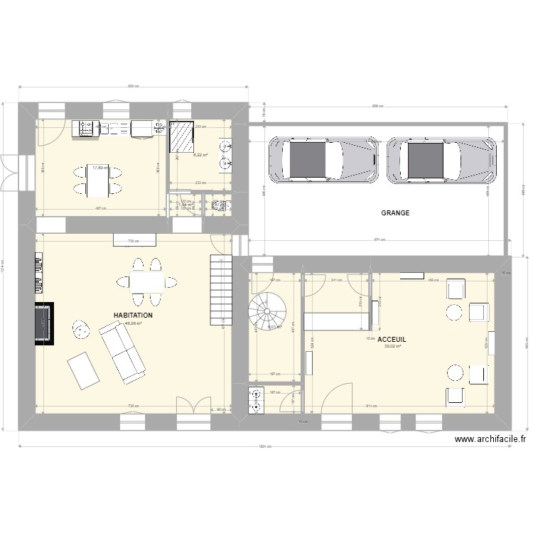 habitation. Plan de 15 pièces et 269 m2