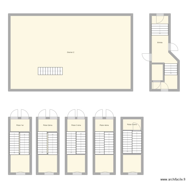 Croquis Parties Communes et paliers. Plan de 18 pièces et 171 m2