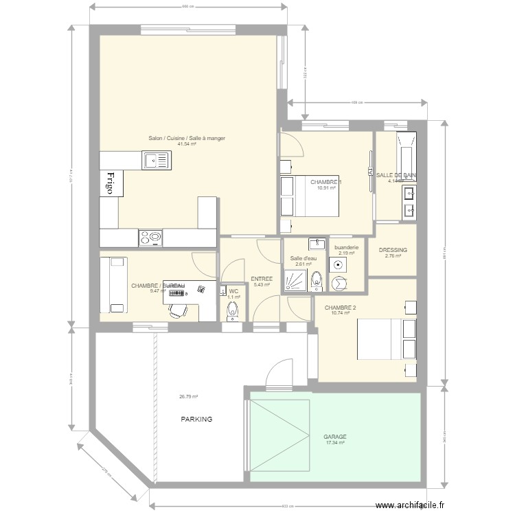 TENTATIVE PLAIN PIED avec meuble BIS. Plan de 0 pièce et 0 m2