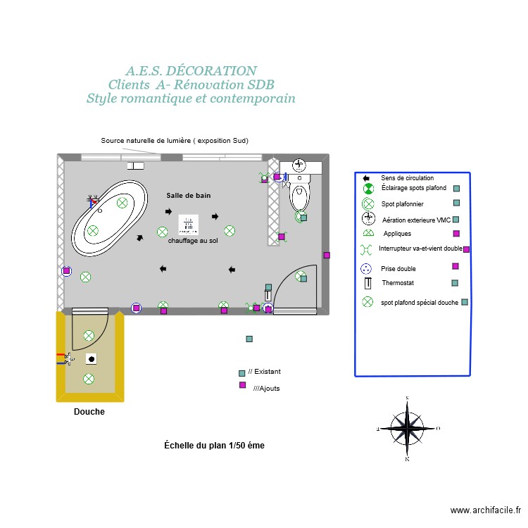 éclairage. Plan de 2 pièces et 13 m2