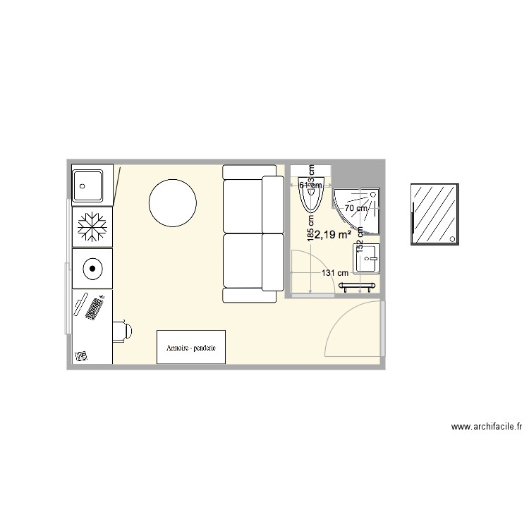 Plan ibti Studio. Plan de 2 pièces et 12 m2