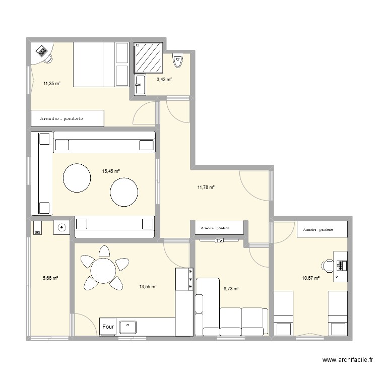PLAN F3 23 LOGTS BOUKLI. Plan de 8 pièces et 81 m2