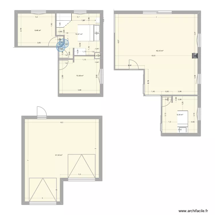 Maison 1 modifi&eacute;e. Plan de 7  et 122 m²