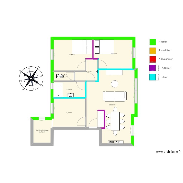 Gladys P2. Plan de 8 pièces et 70 m2