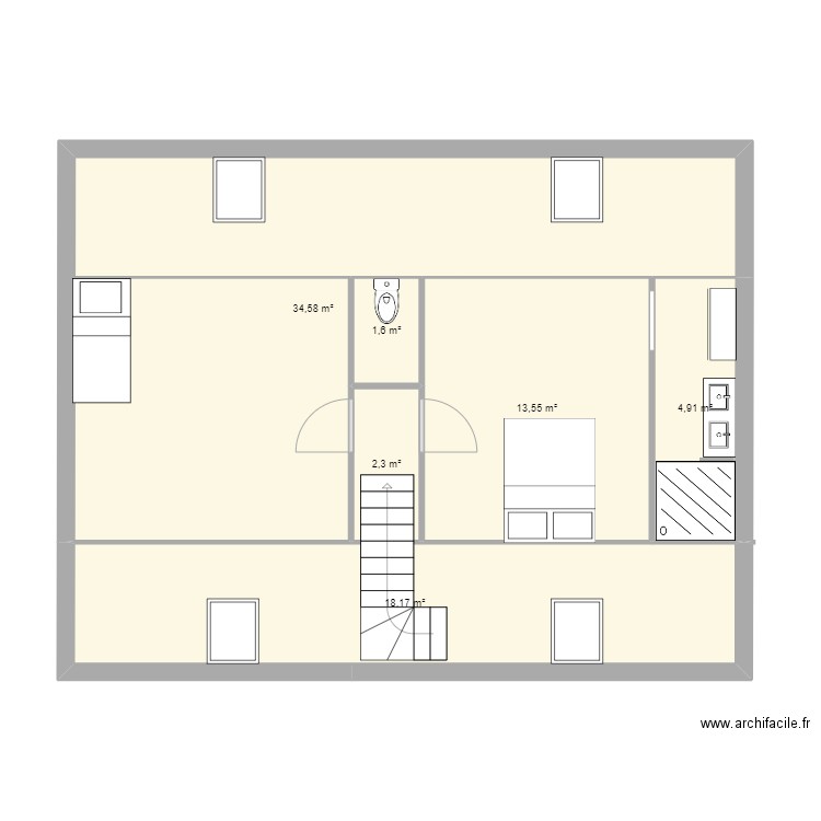 étage 2. Plan de 6 pièces et 75 m2