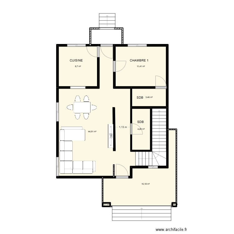 DUPLE REZ B1. Plan de 8 pièces et 88 m2