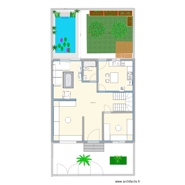 RD1. Plan de 2 pièces et 87 m2