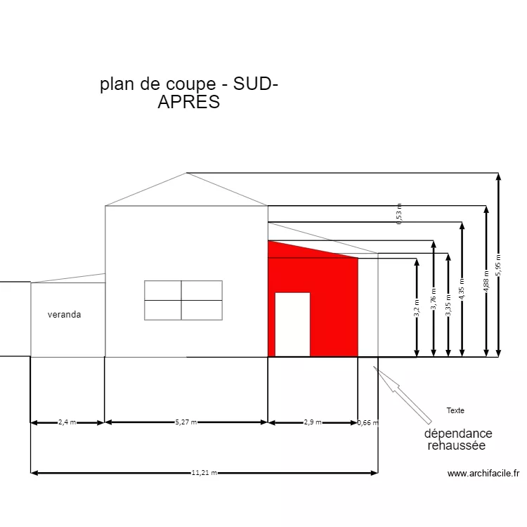 plan de coupe -sud-APRES dependance r&eacute;hauss&eacute;e. Plan de 