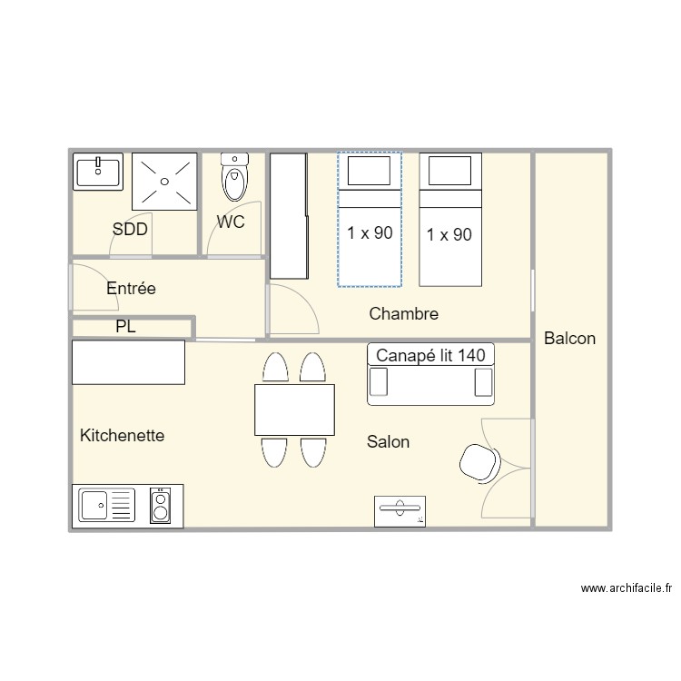 Lezette B16. Plan de 7 pièces et 39 m2