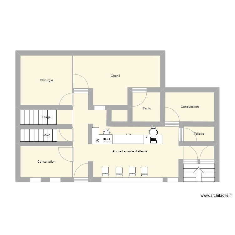 Clinique vétérinaire Notre Dame . Plan de 9 pièces et 58 m2