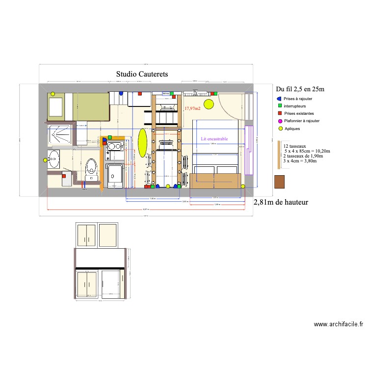 Cauterets. Plan de 1 pièce et 17 m2