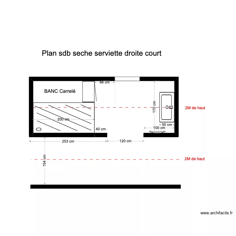 SDB3 seche &agrave; droite retour plus court. Plan de 