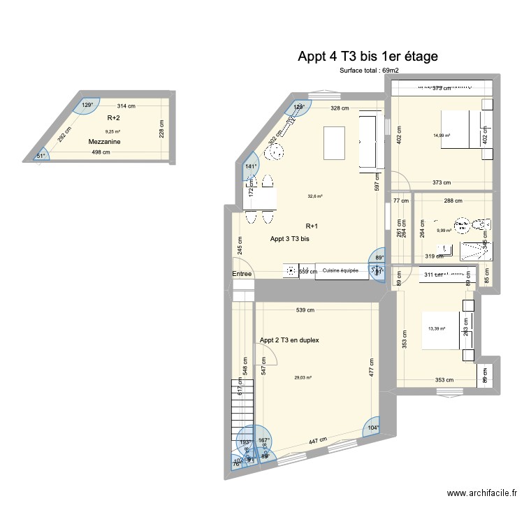 Appt 4 T3 bis 1er etage. Plan de 6 pièces et 109 m2