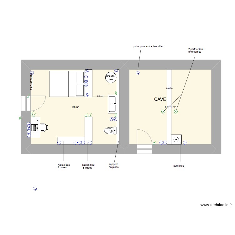 FOURNIL électricité. Plan de 2 pièces et 37 m2