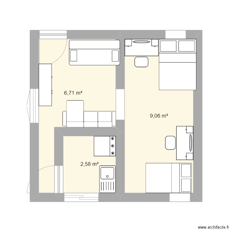 mhd. Plan de 3 pièces et 18 m2