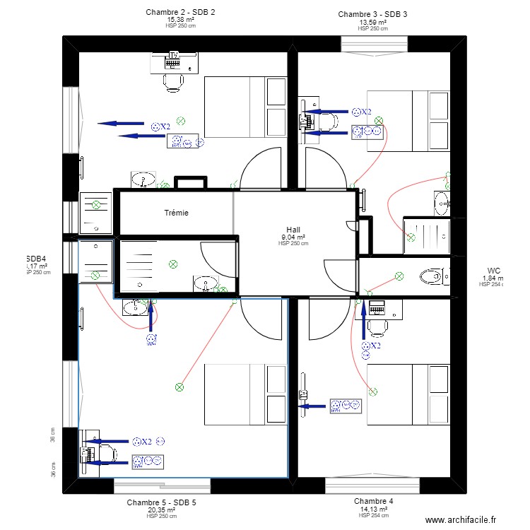 PALN LAMY RENOVATION V2 Electricien. Plan de 21 pièces et 156 m2