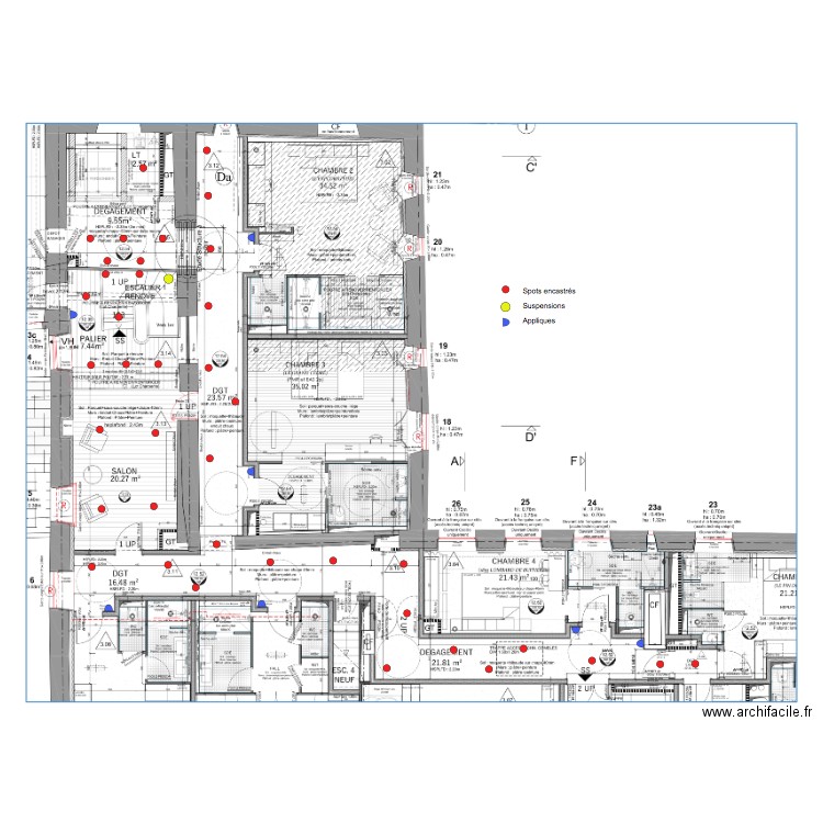 Eclairage Couloir Chambres. Plan de 0 pièce et 0 m2