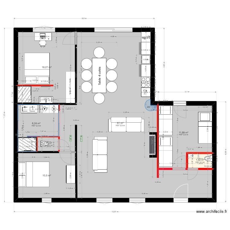 Audresselles. Plan de 7 pièces et 109 m2