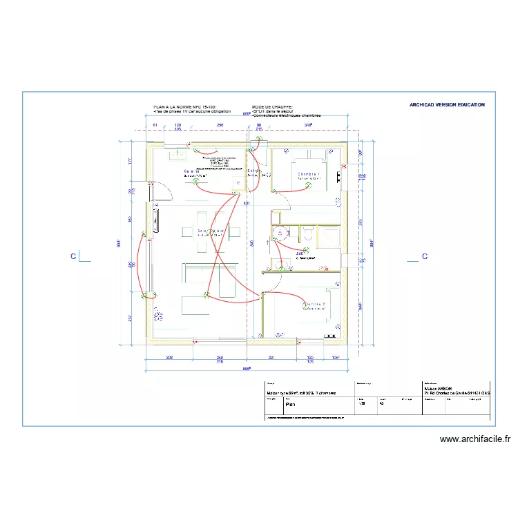 Maison type 68m&sup2; ARBOR . Plan de 