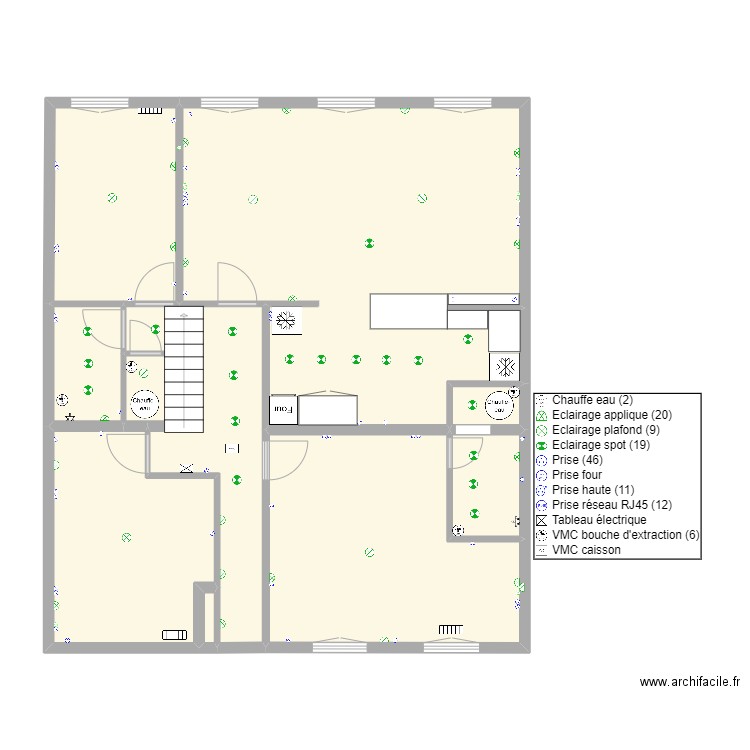 Borghese 1-electricité. Plan de 9 pièces et 101 m2