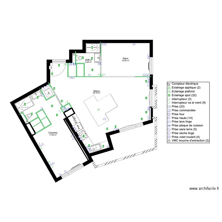 Didier S Elec. Plan de 15 pièces et 72 m2