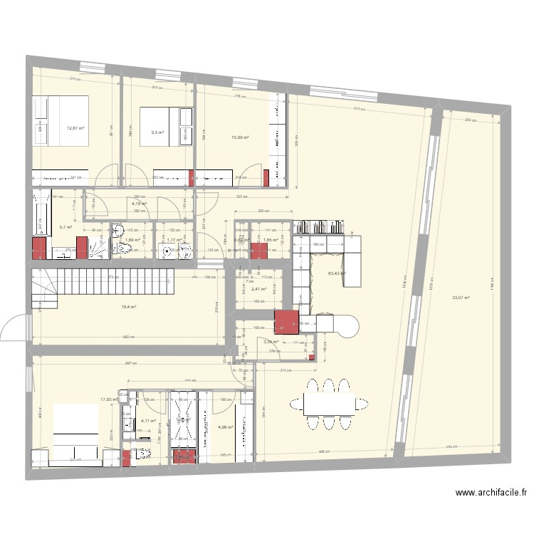 test 9. Plan de 19 pièces et 199 m2