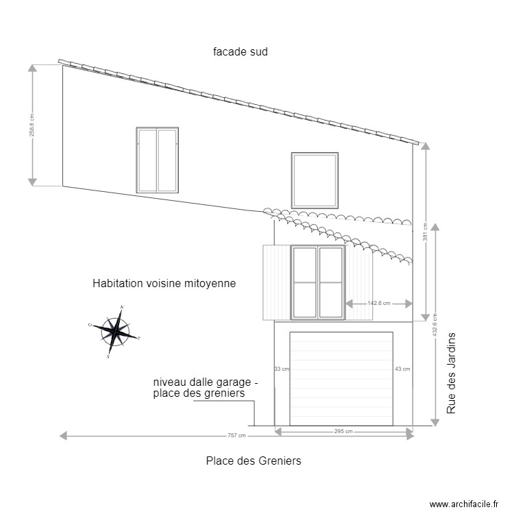 facade sud v1. Plan de 0 pièce et 0 m2