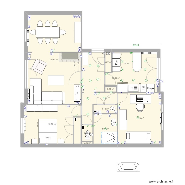 Appart brut cible-salle de bain. Plan de 0 pièce et 0 m2