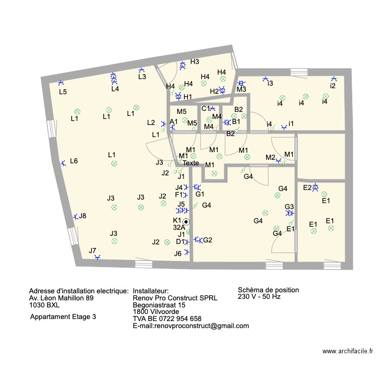 Mahillon etage 3. Plan de 10 pièces et 61 m2