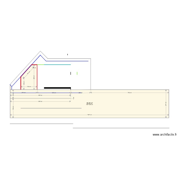 Projet extension . Plan de 3 pièces et 48 m2