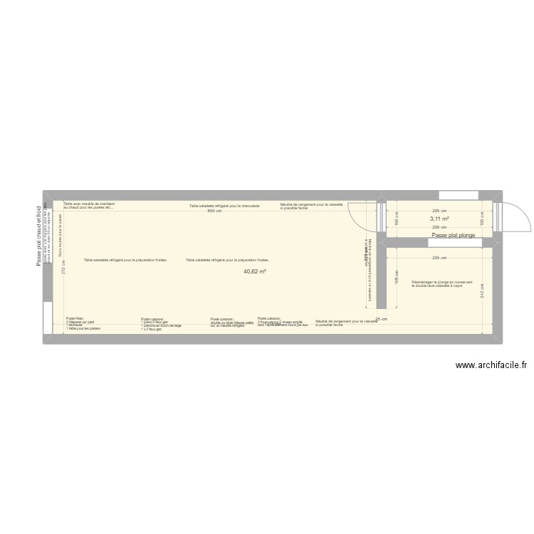 ALIVI - Plan cuisine avec not d'aménagement du client. Plan de 2 pièces et 44 m2