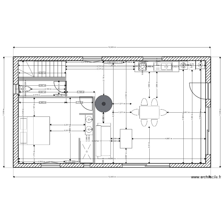 leste rdc. Plan de 1 pièce et 77 m2