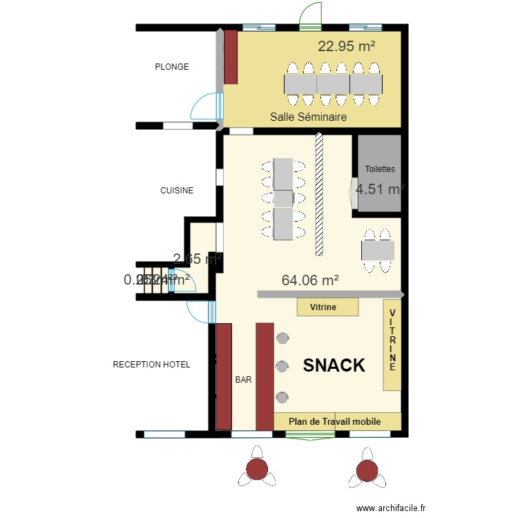 Le St Michel SNACK  salle séminaire. Plan de 7 pièces et 95 m2