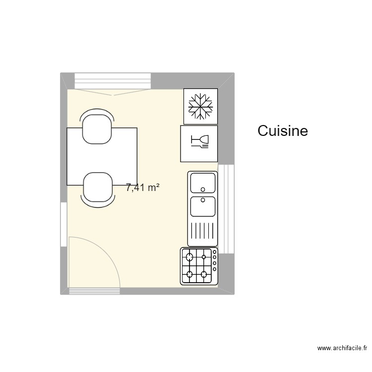 cuisine. Plan de 1 pièce et 7 m2