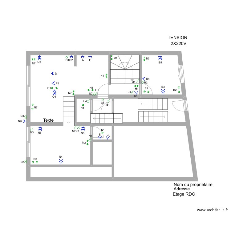  REZ DE CHAUSSEE. Plan de 9 pièces et 52 m2