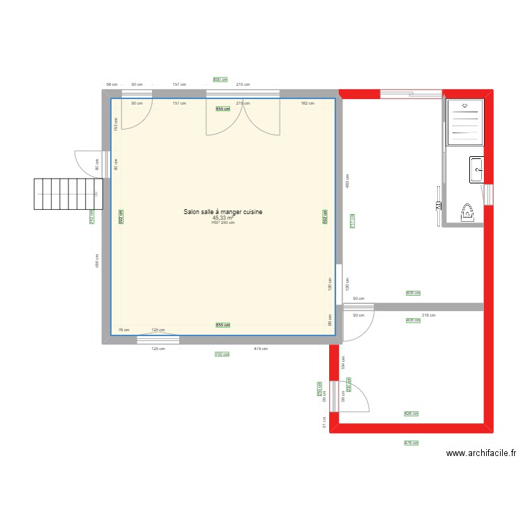 extension 3 maison Villerest. Plan de 1 pièce et 45 m2