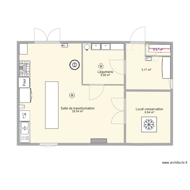 labo. Plan de 5 pièces et 44 m2