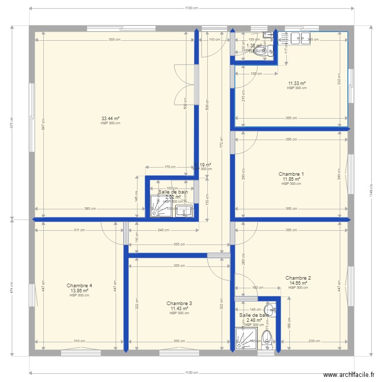 Maison de Guehouo version plein pied variante. Plan de 0 pièce et 0 m2