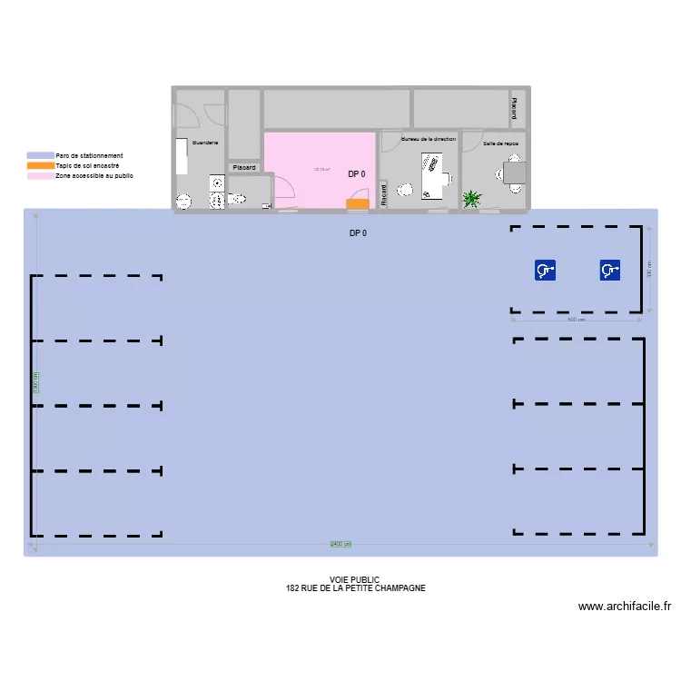LES PETITS PAS DE LA ROSE apr&egrave;s travaux vue parking. Plan de 