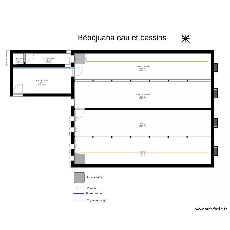 B&eacute;b&eacute;juana eau et bassins. Plan de 