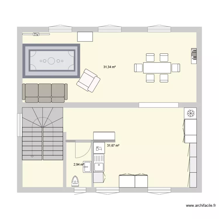 rez de  v3 Reconvilier. Plan de 3 Pièces et 66 m²