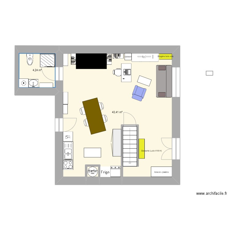 piece de vie 1. Plan de 4 pièces et 50 m2