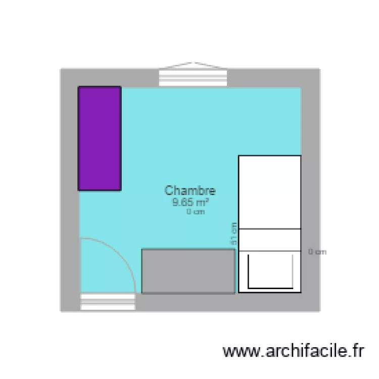 Chambre 10 m2 lit au milieu bis. Plan de 