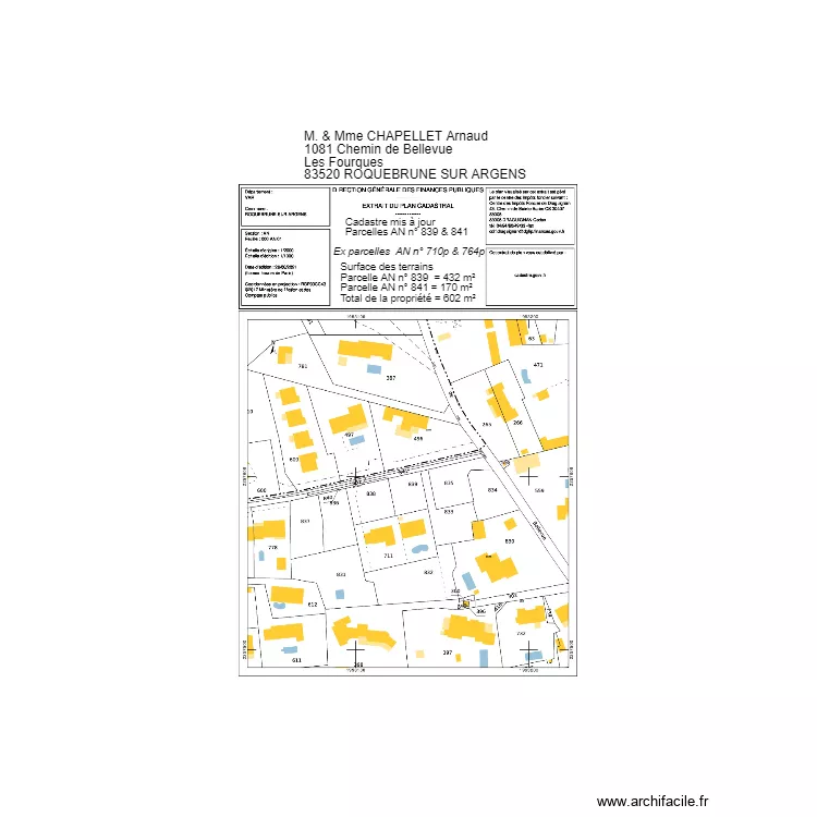 Plan cadastral mis &agrave; jour . Plan de 