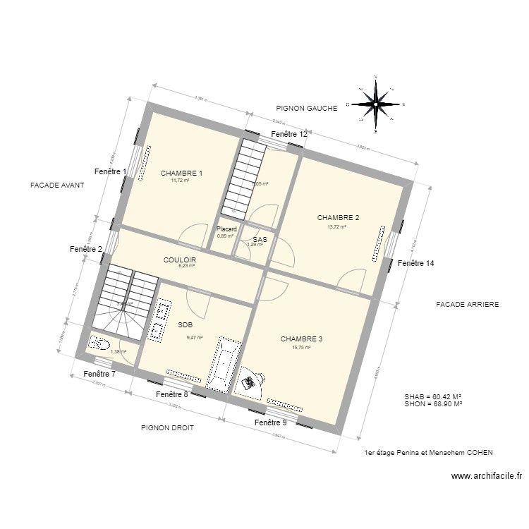 1er étage COHEN Menachem et Penina. Plan de 0 pièce et 0 m2