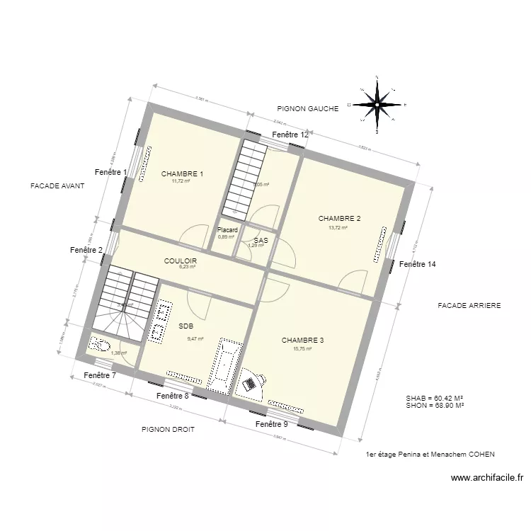 1er &eacute;tage COHEN Menachem et Penina. Plan de 