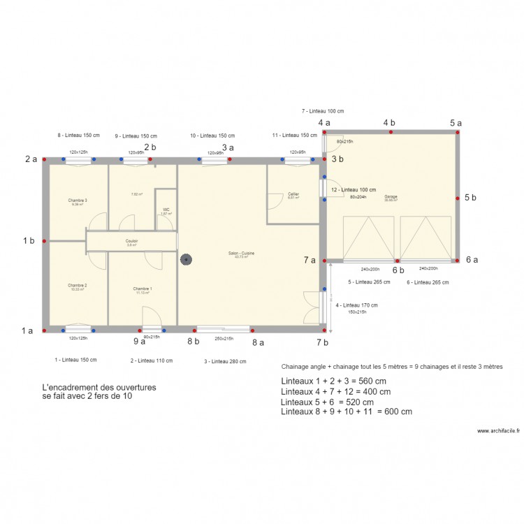 Plan Laurent Chainage vertical  linteaux. Plan de 0 pièce et 0 m2