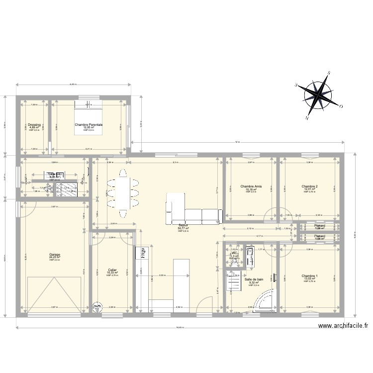 Variante B Meubles. Plan de 13 pièces et 165 m2