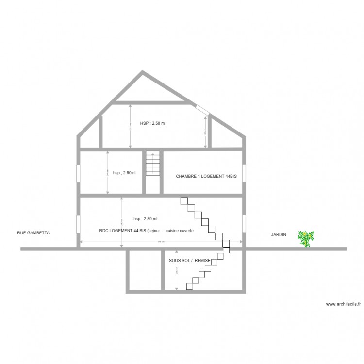 plan coupe. Plan de 0 pièce et 0 m2